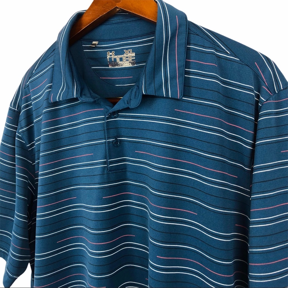 Under Armour Blue Striped Polo Shirt Size XL Men’s